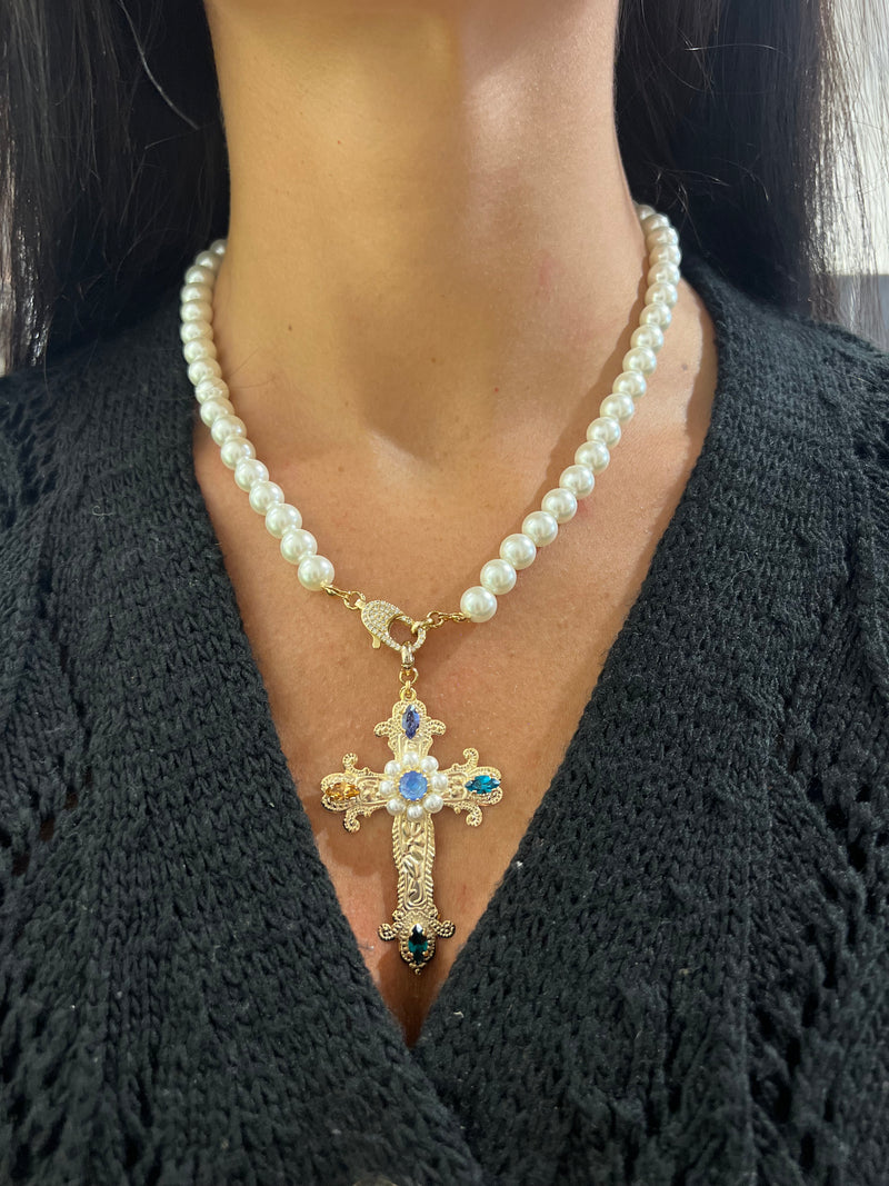 Collana filo perle con croce - Alessandra Avallone