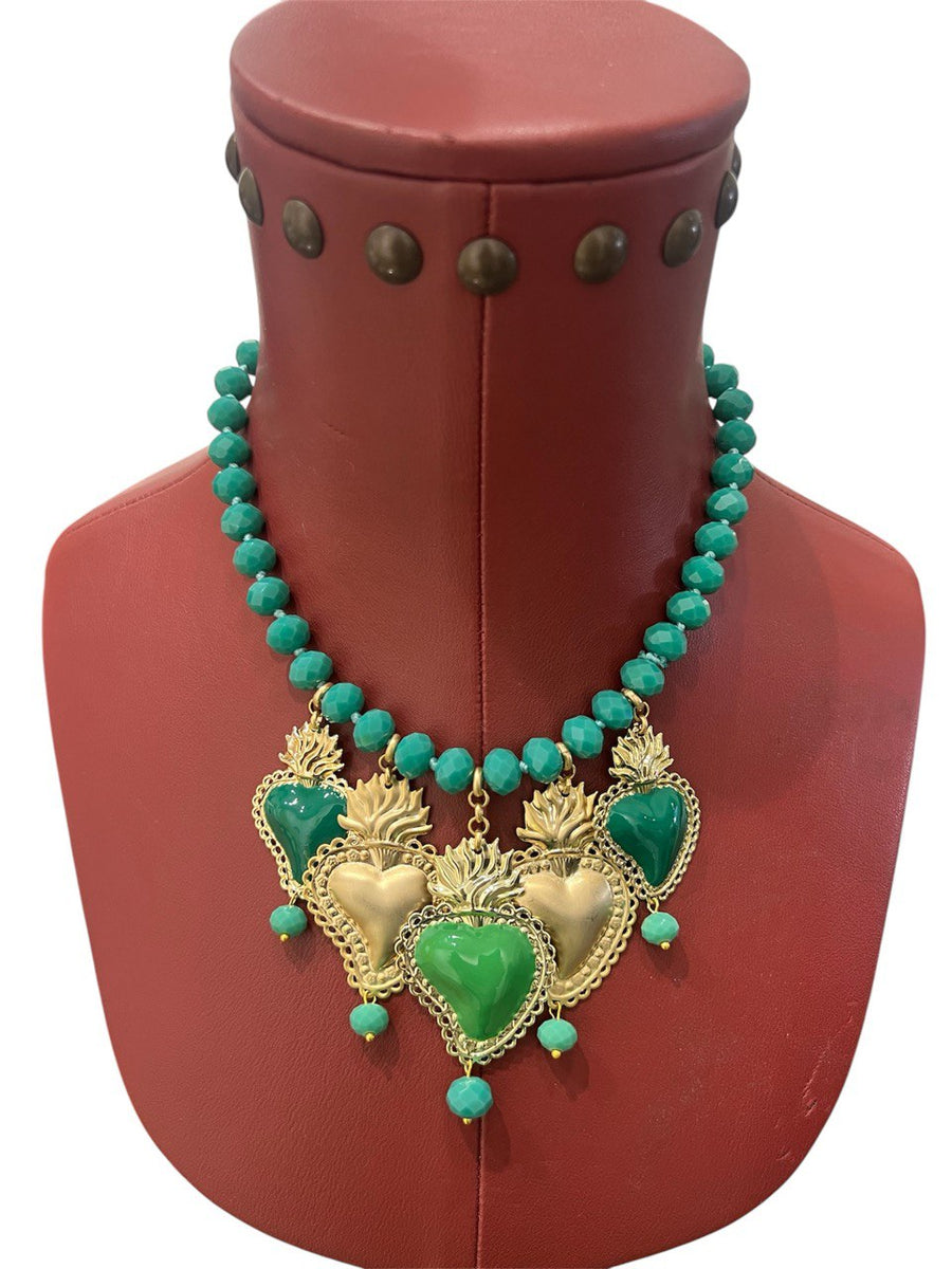 Collana con pietre verdi con Cuori Sacri - Alessandra Avallone