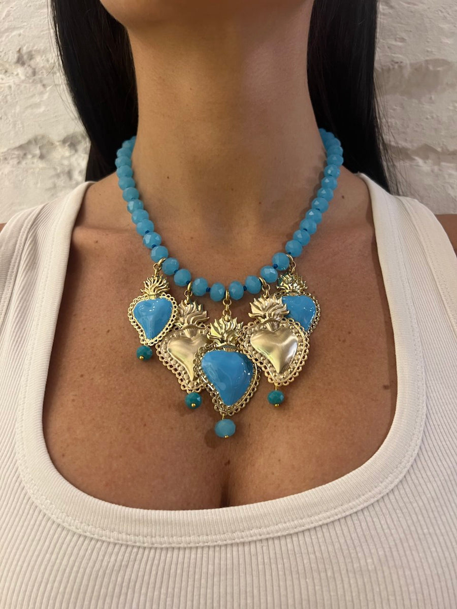 Collana con pietre verdi con Cuori Sacri - Alessandra Avallone