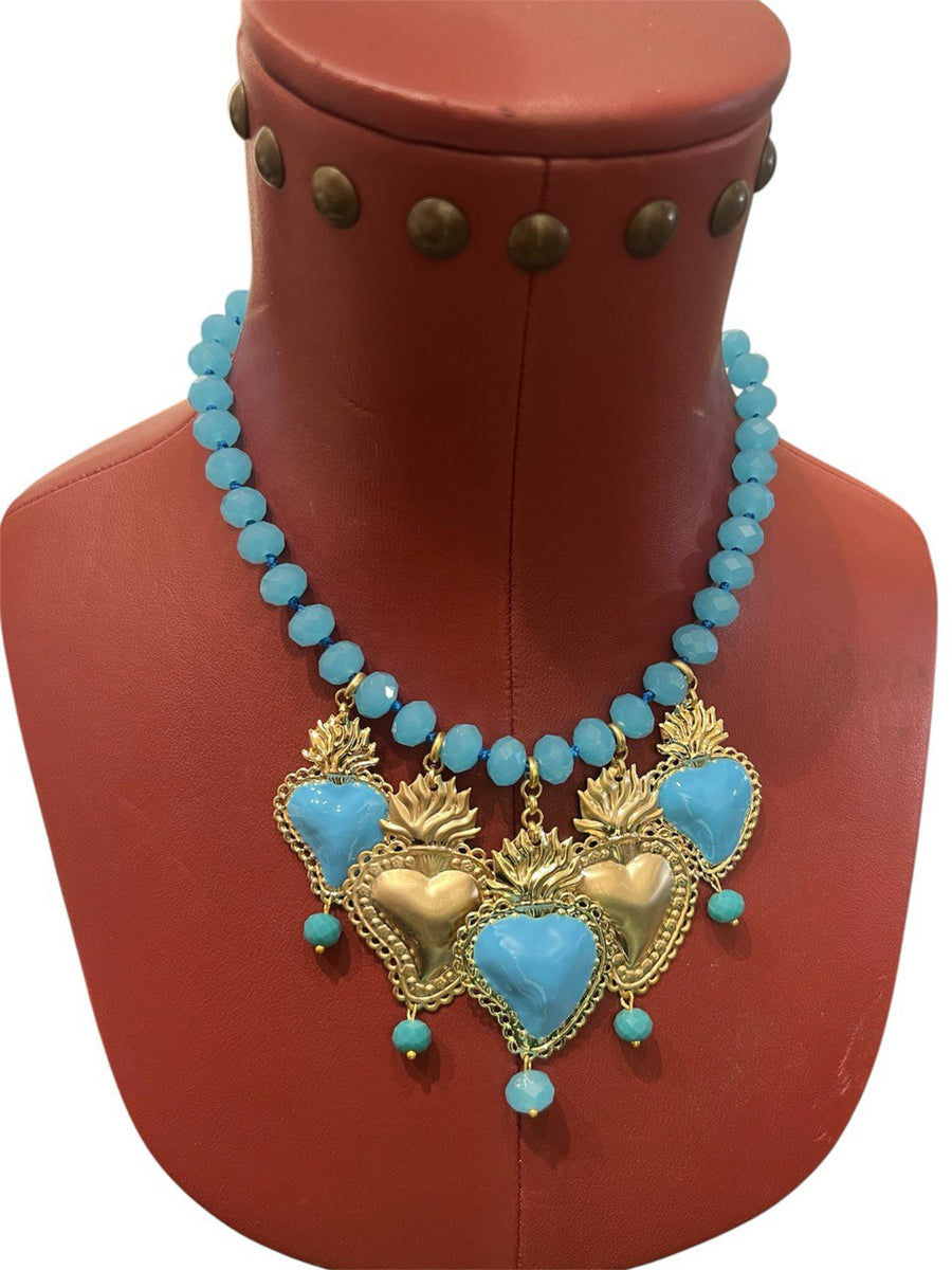 Collana con pietre verdi con Cuori Sacri - Alessandra Avallone