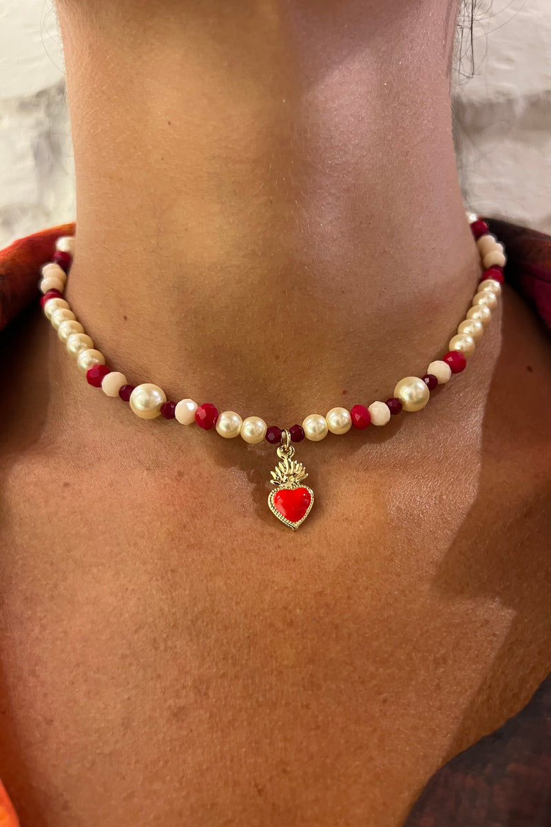 Collana perle, cristalli con cuore sacro - Alessandra Avallone