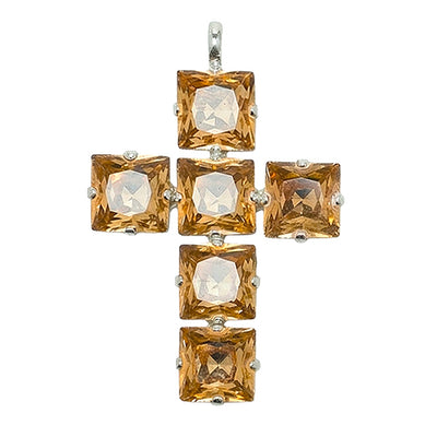 Croce Ambra Quadrata Argento