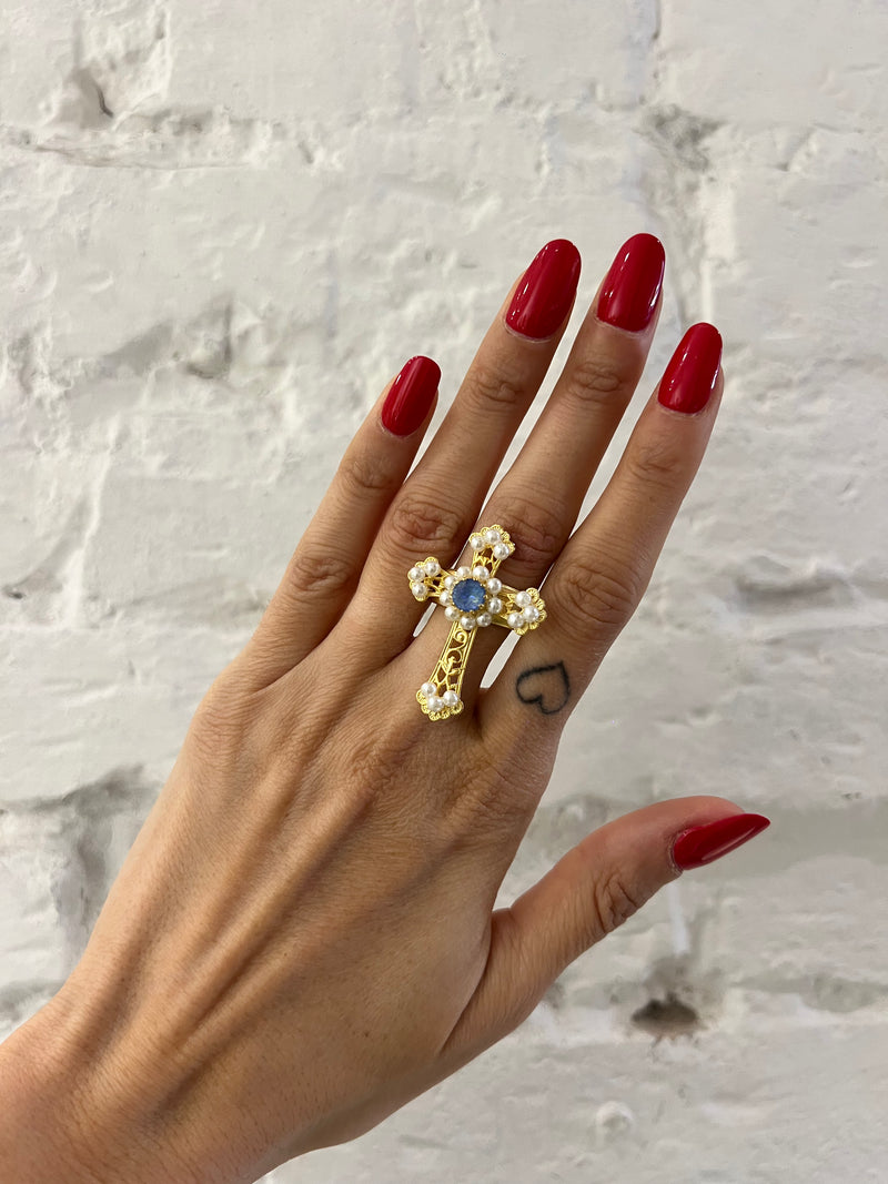 Anello Filigrana Croce con Perline – Cod. A702 - Alessandra Avallone