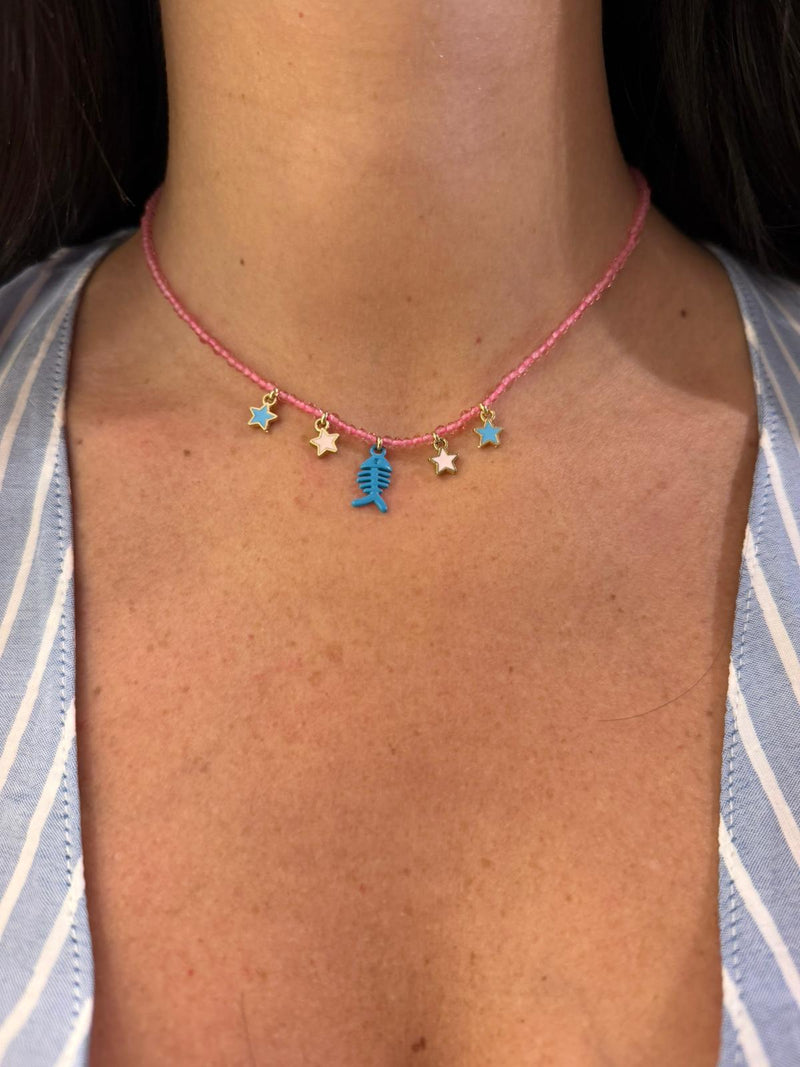 collana fucsia con stelline e lisca