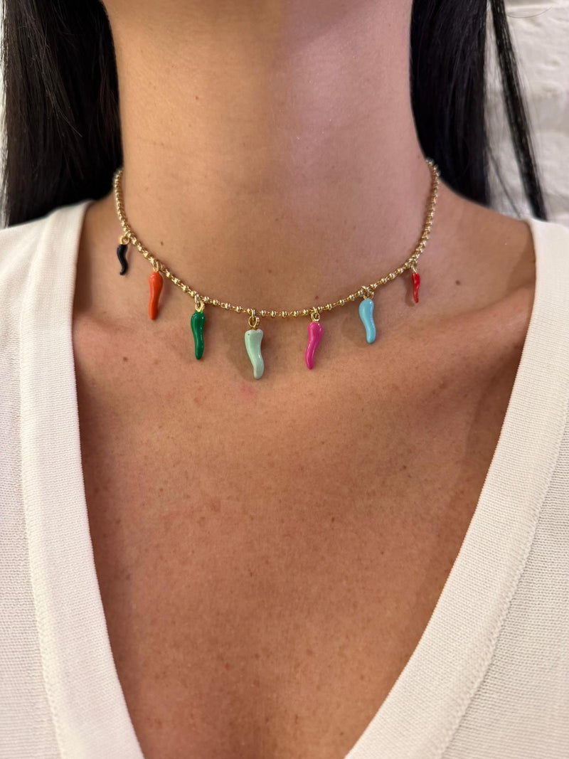 collana con cornetti smaltati multicolor
