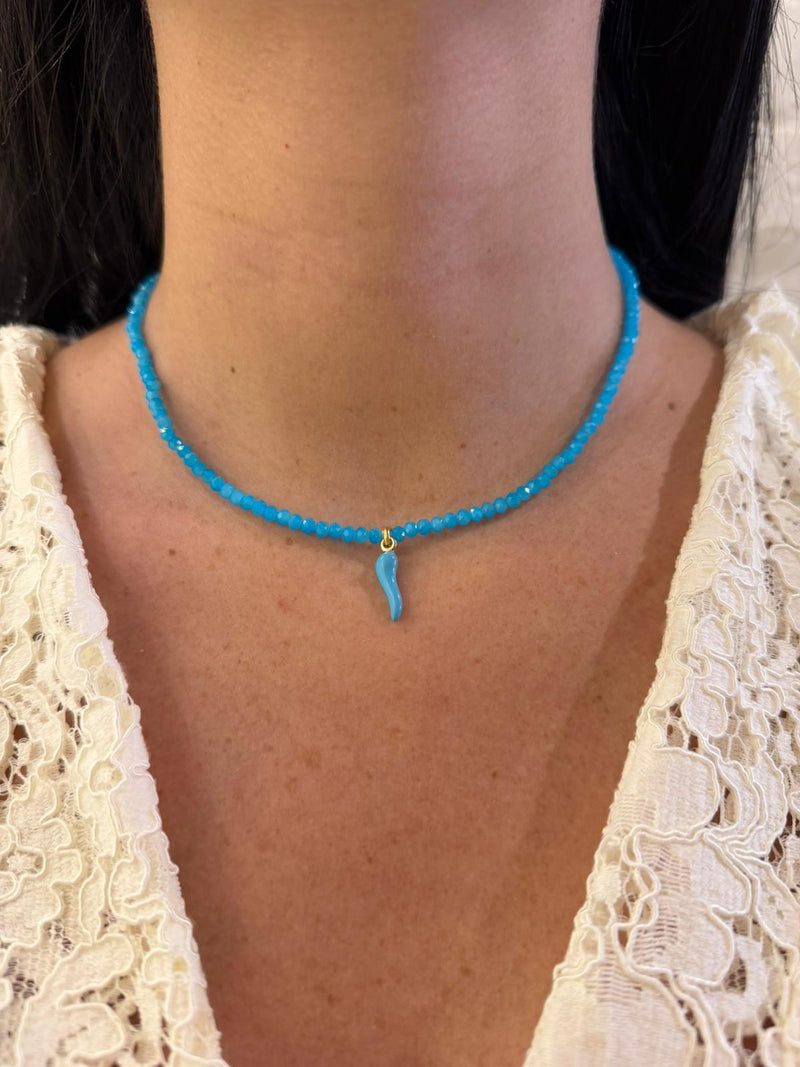 Collana Corno Portafortuna con Microcristalli