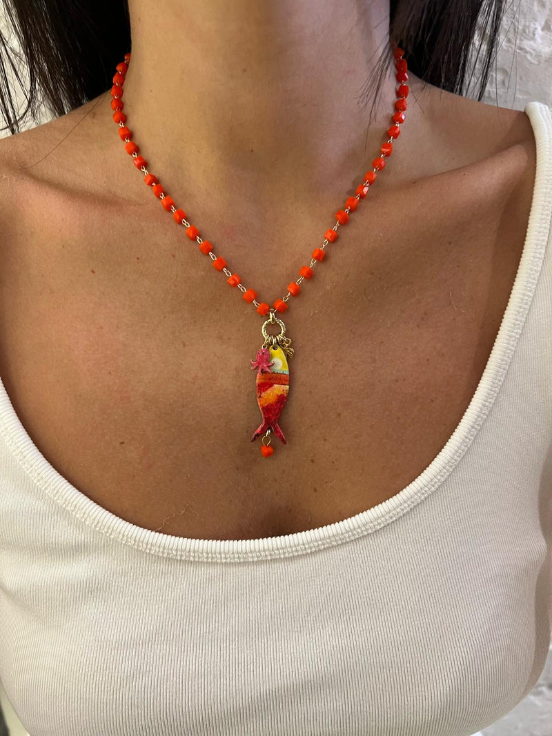 Collana cristalli colorati con maxi pesce
