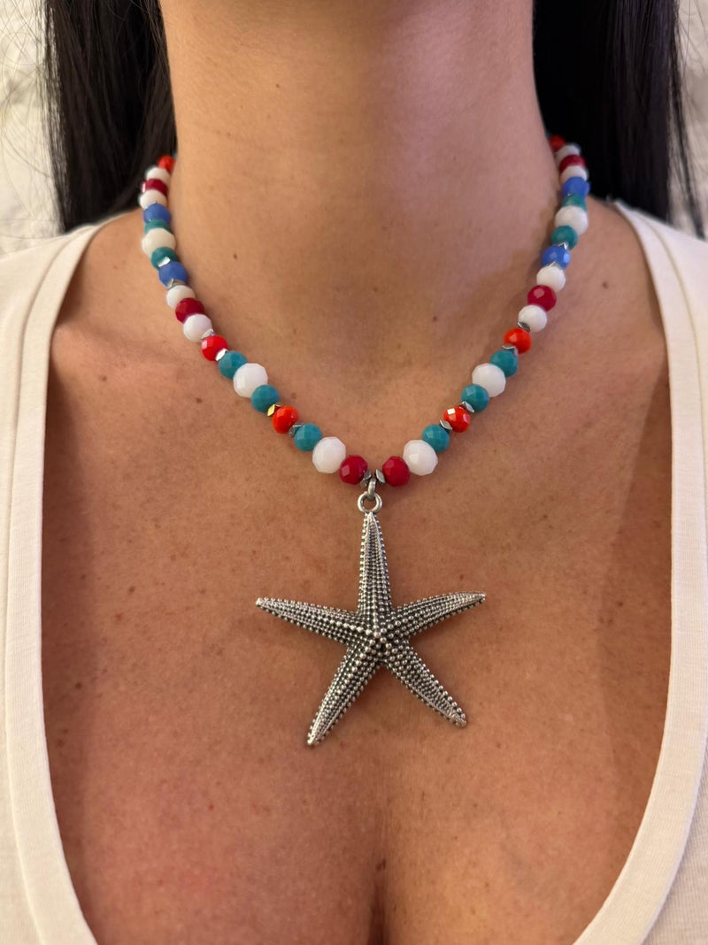 Collana cristalli multicolor con stella marina