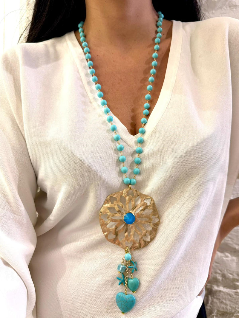 Collana  lunga turchese con medaglione